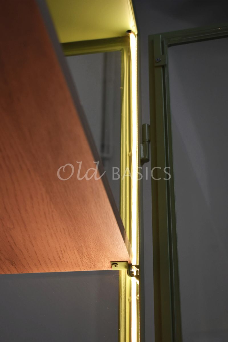 Detail van Apothekerskast Demi  Oak LED, 2 deuren, RAL6021, groen, materiaal staal